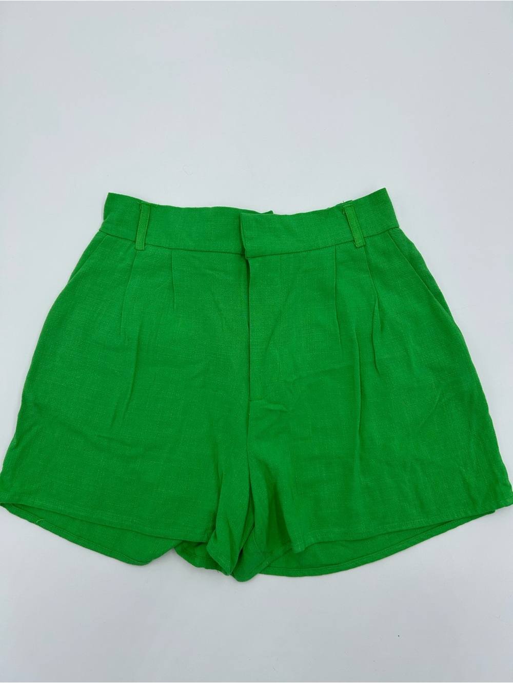 Stradivarius Linen Blend Bright Green Shorts 8